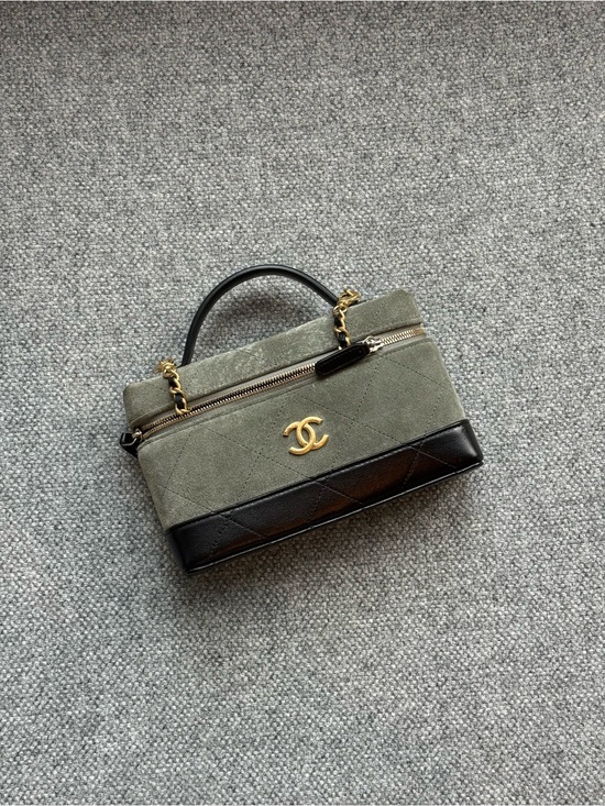 CHANEL Handbags - CHANEL Olive Green and Black Quilted Top-Handle Satchel vanity bag